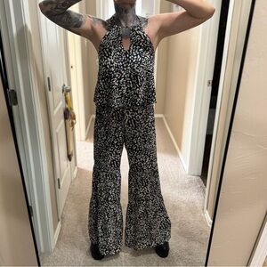 Colorful halter wide leg jumpsuit